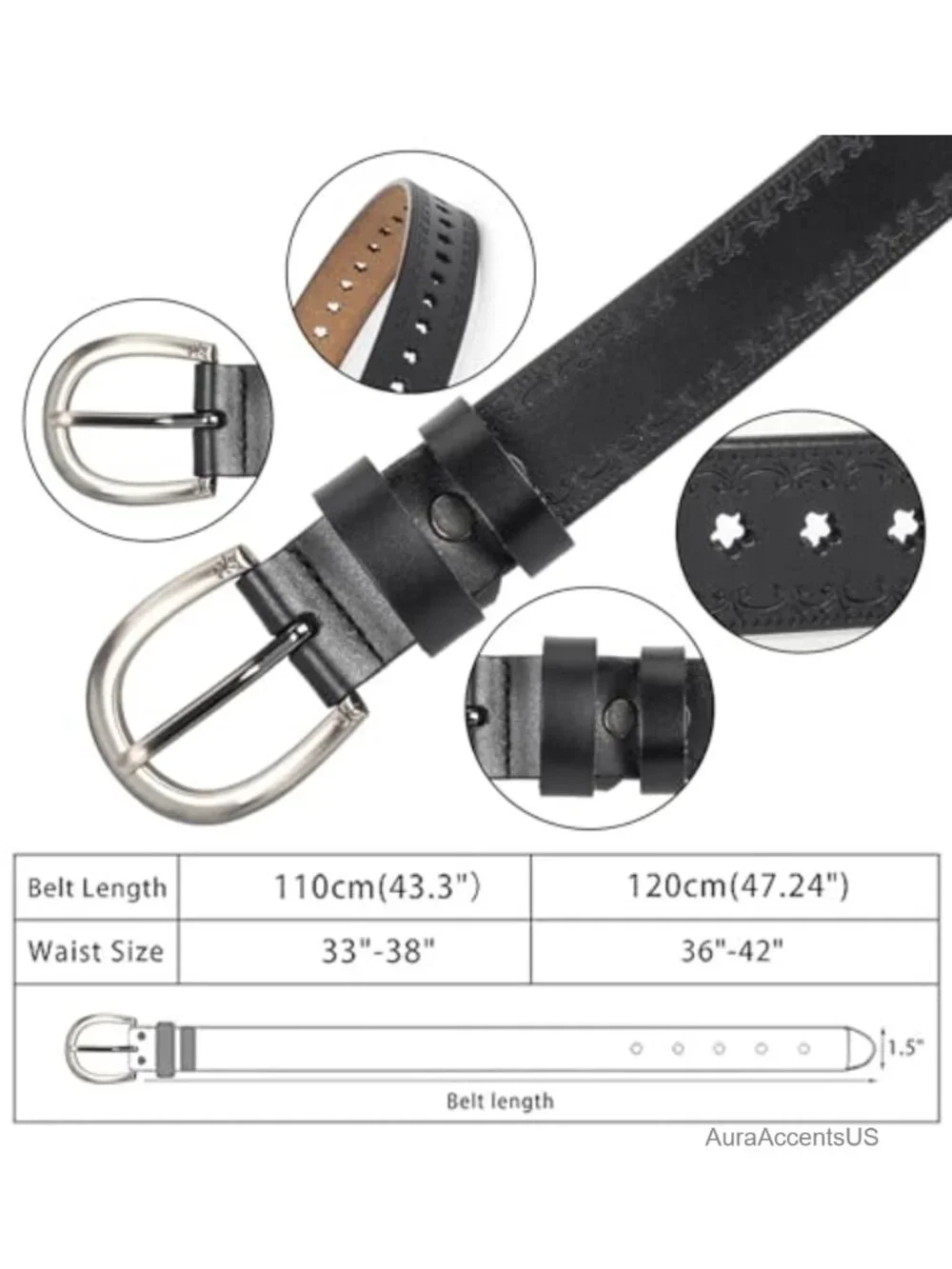 Vintage Floral Engraved Embossed Genuine Leather Western Belt for Jeans Dresses